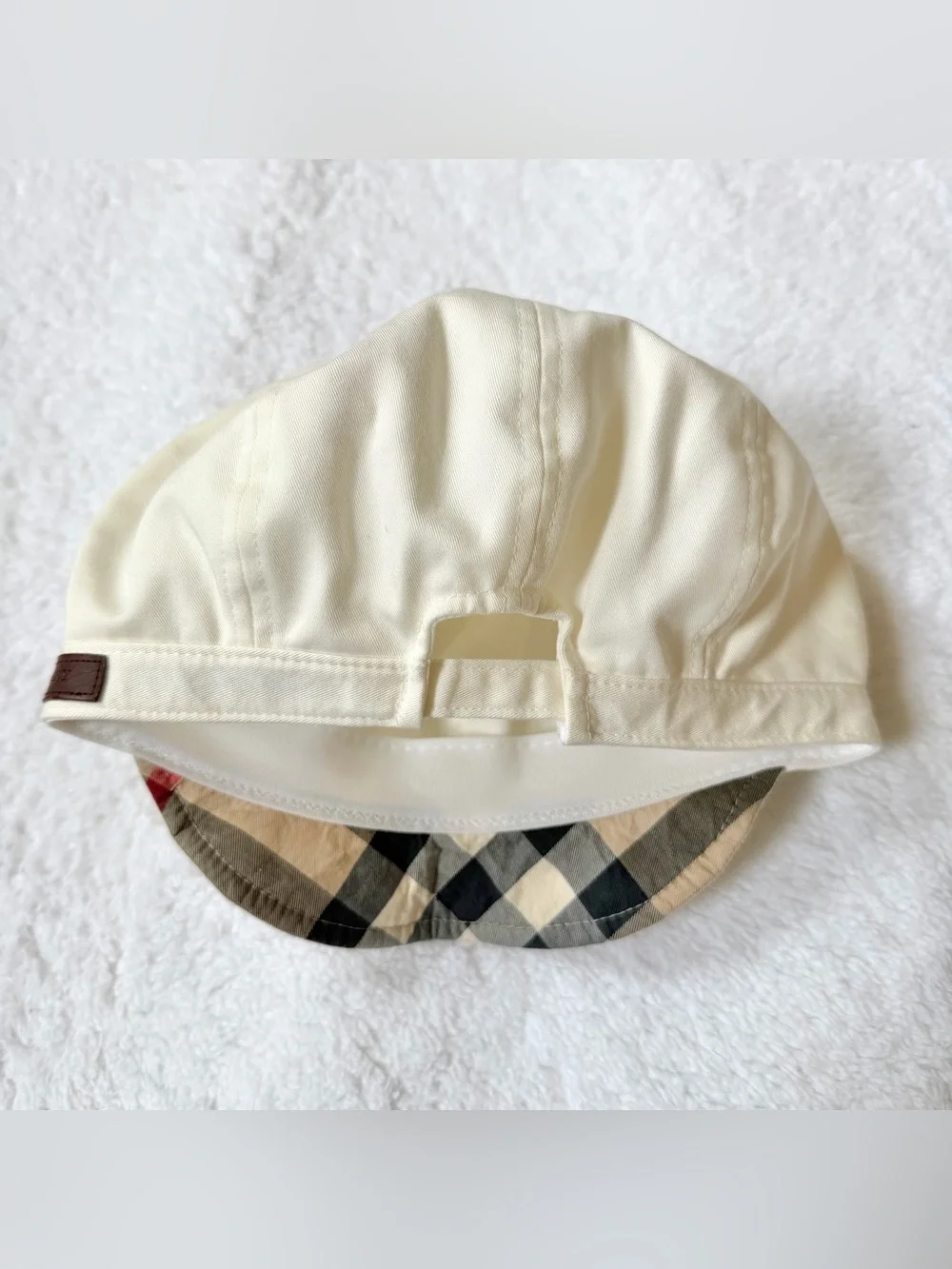 Burberry baby hat nova check logo leather unisex boy girl white 1-3years old